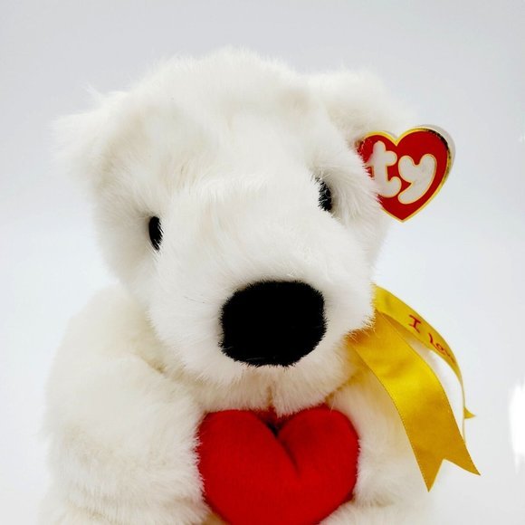 1997 Ty Beanie Baby 15 In. "Romeo" the Bear Holding Heart White Polar Stuffed - Picture 2 of 8